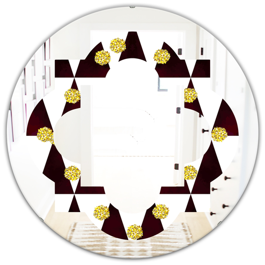 Designart 24-in x 24-in Gold Polka Dot Pattern II Modern Round Mirror - Black