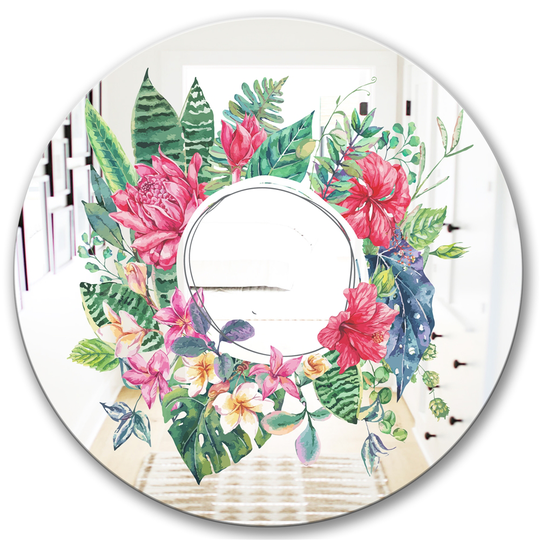 Designart Garland Sweet 7 Round 24-in L x 24-in W Polished Country Green Wall Mounted Mirror