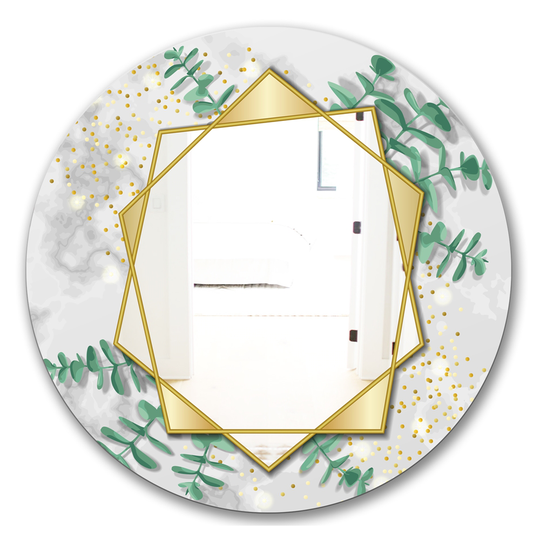 Designart Glamorous Eucalyptus Tree Round 24-in L x 24-in W Polished Glam Gold Wall Mounted Mirror