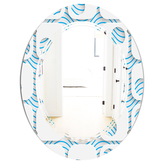 Designart 31.5-in L x 23.7-in W Oval 3D White and Blue Pattern III Modern Polished Wall Mirror