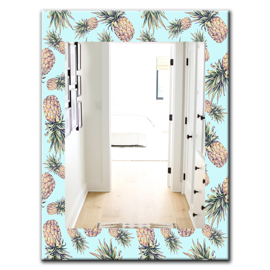 Designart 35.4-in x 23.6-in Blue Tropical Mood Pineapple Bohemian/Eclectic Mirror