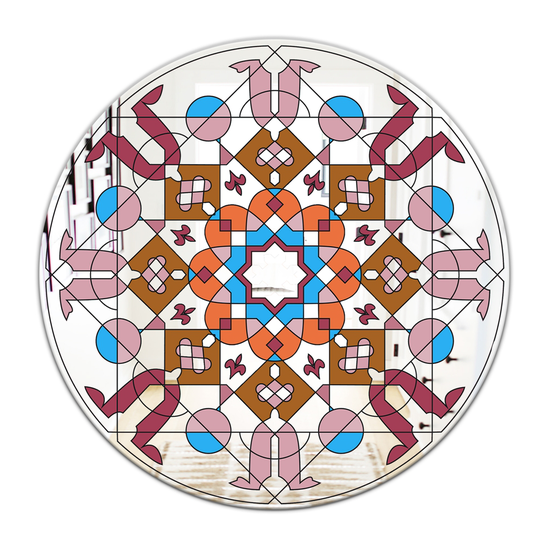 Designart Shades of Red Glass Round 24-in L x 24-in W Polished Mid-Century Wall Mounted Mirror