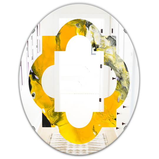 Designart Canada Oval 31.5-in L x 23.7-in W Marbled Yellow and Black Modern Polished Wall Mirror