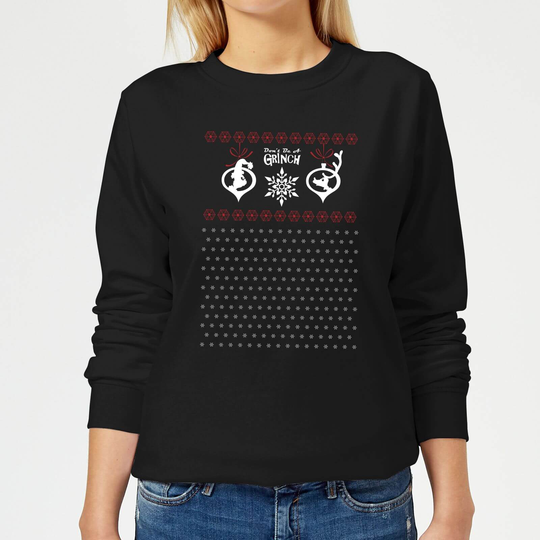 The Grinch Pattern Women's Christmas Jumper - Black - S