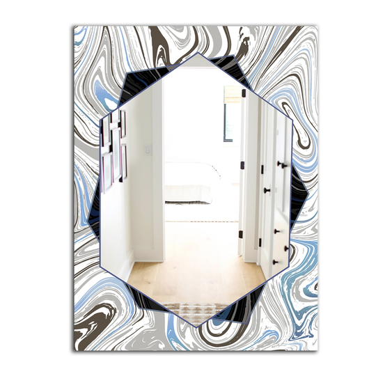 Designart Marbled Diamond 17 Rectangular 35.4-in L x 23.6-in W Polished Industrial Blue Wall Mounted Mirror