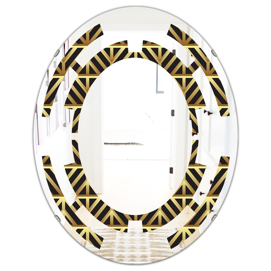 Designart 31.5-in x 23.7-in Golden Luxury Metallic Geometrics XIV Modern Oval Wall Mirror