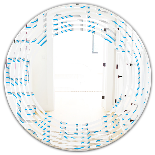Designart 24-in Round 3D White and Blue Pattern I Modern Polished Wall Mirror