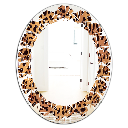 Designart 31.5-in x 23.7-in Brown Leopard Fur Safari III Modern Oval/Wall Mirror