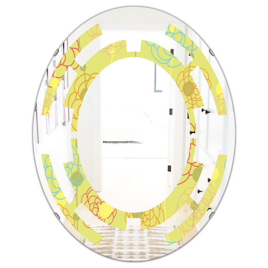 Designart Retro Handdrawn Flowers Oval 31.5-in L x 23.7-in W Polished Modern Yellow Wall Mounted Mirror