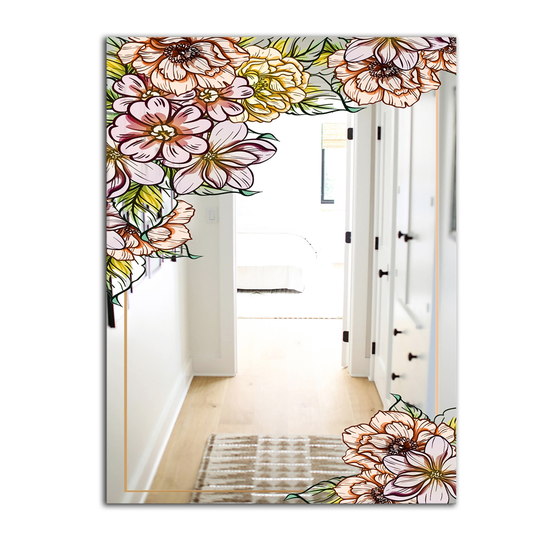 Designart Garland Sweet 28 Rectangular 35.4-in L x 23.6-in W Polished Country Pink Wall Mounted Mirror