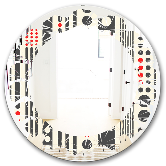 Designart Round 24-in Black Retro Geometrical Abstract Minimal Pattern II Polished Wall Mirror