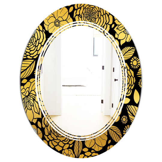 Designart 23.7-in W x 31.5-in L Oval Golden Floral II Polished Wall Mirror