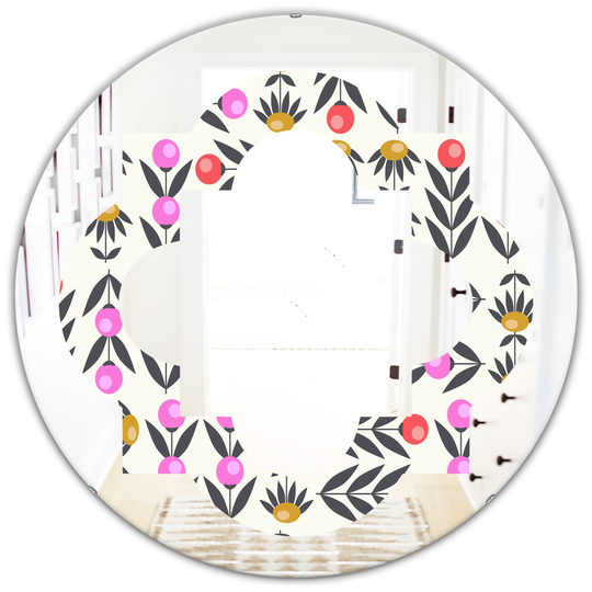 Designart 24-in Multicolour Round Retro Abstract Floral Design XI Polished Wall Mirror