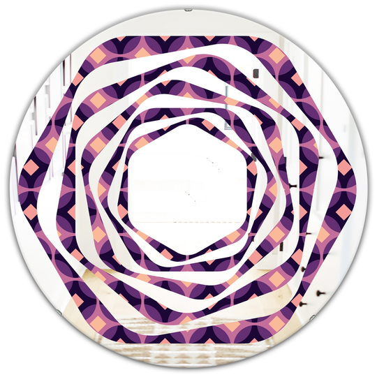 Designart 24-in x 24-in Retro Circular Pattern Modern Round Wall Mirror in Purple and Yellow