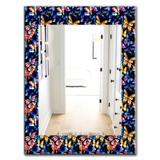 Designart 35.4-in x 23.6-in Blue Butterfly Modern Mirror
