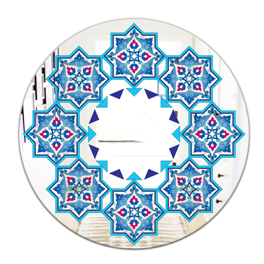 Designart Blue Stars in Stars Round 24-in L x 24-in W Polished Mid-Century Wall Mounted Mirror