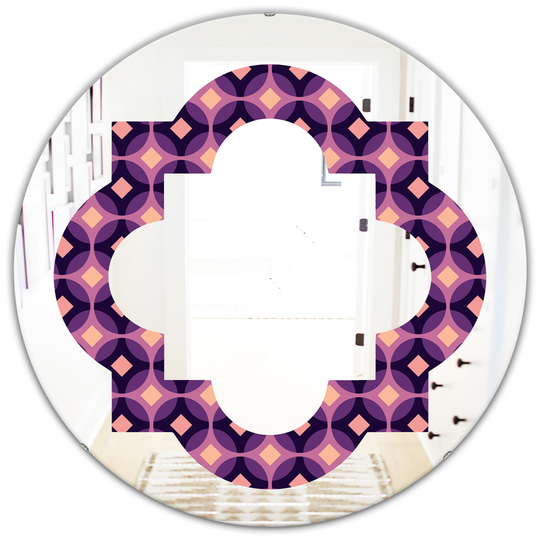 Designart 24-in x 24-in Retro Circular Purple and Yellow Pattern Modern Round Wall Mirror