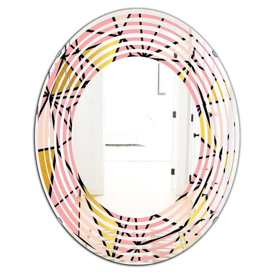 Designart 31.5-in L x 23.7-in W Pink Oval Triangular Gold Design II Modern Polished Wall Mirror