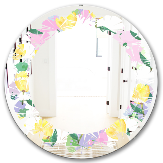 Designart 24-in x 24-in Floral Pattern with Flowers Cottage Round Wall Mirror in Pink