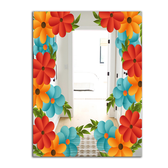 Designart Garland Vivid 3 Rectangular 35.4-in L x 23.6-in W Polished Farmhouse Red Wall Mounted Mirror