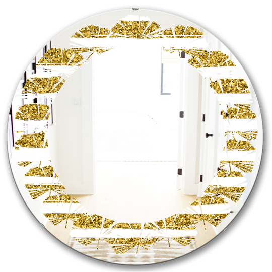 Designart 24-in x 24-in Horizontal Lines Modern Round Wall Mirror in Gold