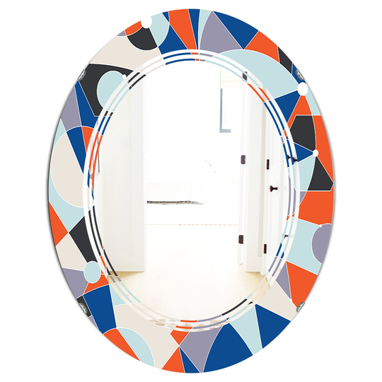 Designart Oval 31.5-in L x 23.7-in W Orange Retro Geometric Grid IV Polished Wall Mirror