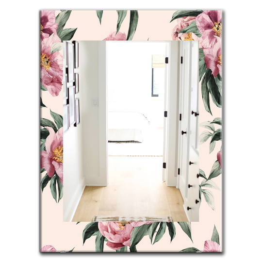 Designart Canada Rectangle 23.6-in W x 35.4-in L Pink Blossom Traditional Polished Wall Mirror