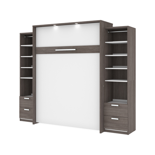 Bestar Cielo Queen Murphy Bed Integrated Storage in Bark Grey & White
