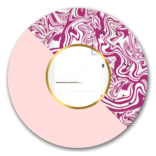 Designart Marbled Pink Marble 1 Round 24-in L x 24-in W Polished Mid-Century Wall Mounted Mirror