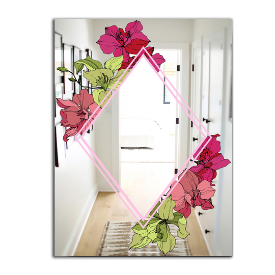 Designart Efflorescent Gold Simple 14 Rectangular 35.4-in L x 23.6-in W Polished Country Red Wall Mounted Mirror