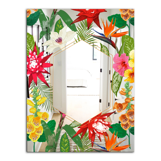 Designart Efflorescent Gold Abundance 3 Rectangular 35.4-in L x 23.6-in W Polished Country Multicolour Wall Mounted Mirror