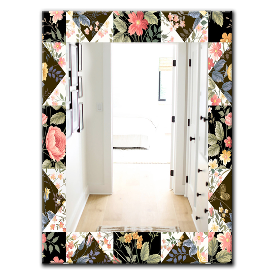 Designart Canada Rectangle 35.4-in L x 23.6-in W Obsidian Bloom Traditional Polished Wall Mirror
