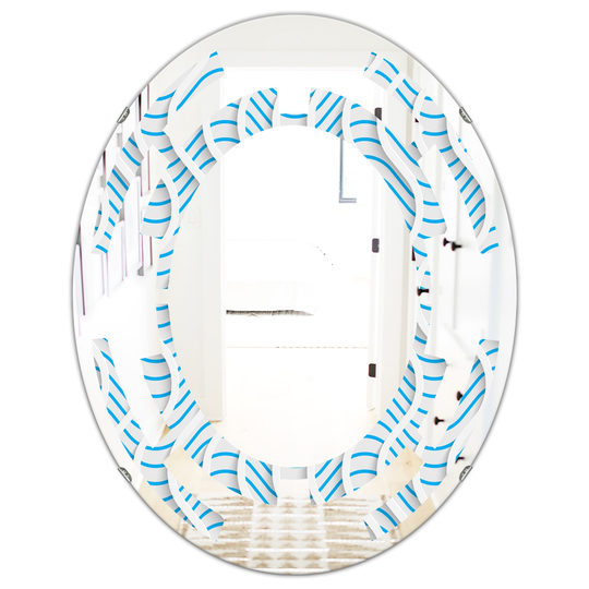 Designart Oval 31.5-in L x 23.7-in W 3D White and Light Blue Pattern II Modern Polished Wall Mirror