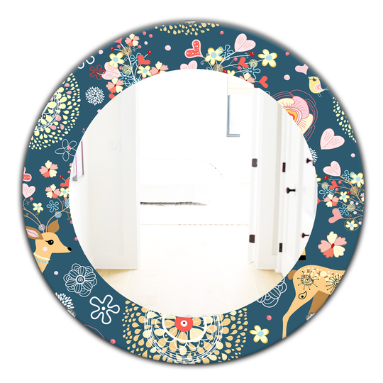 Designart Canada 24-in L x 24-in W Round Deer with Flowers and Hearts Polished Wall Mirror