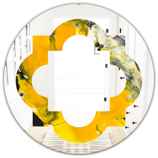 Designart Canada 24-in W x 24-in L Round Marbled Yellow and Black Modern Polished Wall Mirror