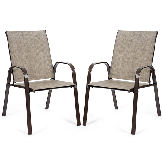 Costway Brown Metal Stationary Dining Chairs with Grey Solid Seat - Set of 2