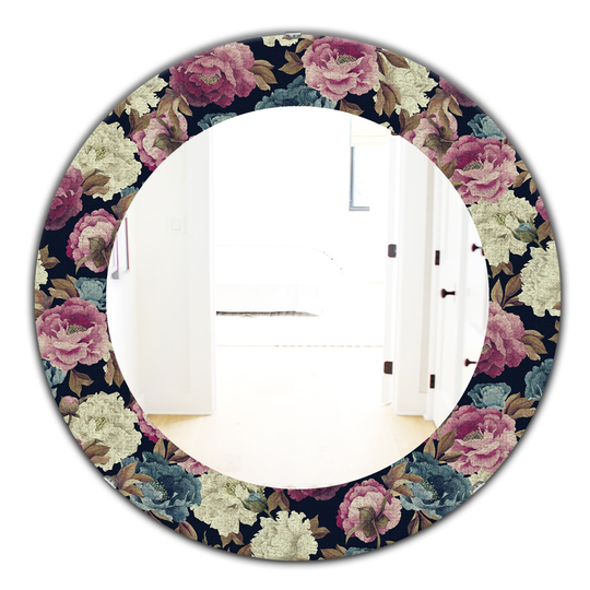 Designart Canada 24-in W x 24-in L Round Obsidian Bloom Polished Wall Mirror