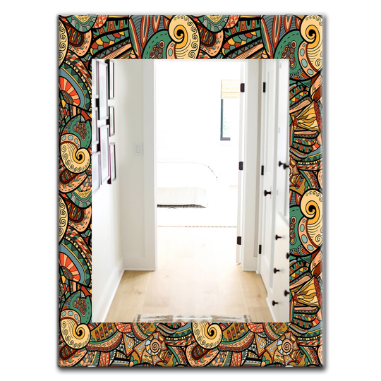 Designart 35.4-in x 23.6-in Brown Paisley Bohemian and Eclectic Mirror
