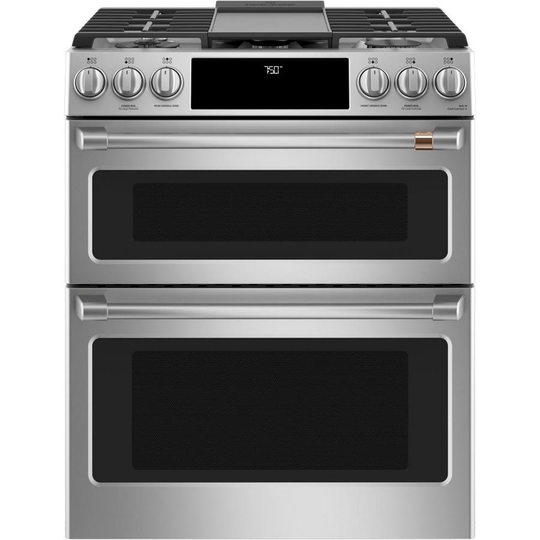 Cafe 30-in 6-Burner 2.4-cu ft /4.3-cu ft Self-cleaning and steam cleaning Double Oven Convection Gas Range (Stainless Steel)