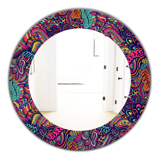Designart 24-in x 24-in Blue Texture with Abstract Flowers Modern Mirror