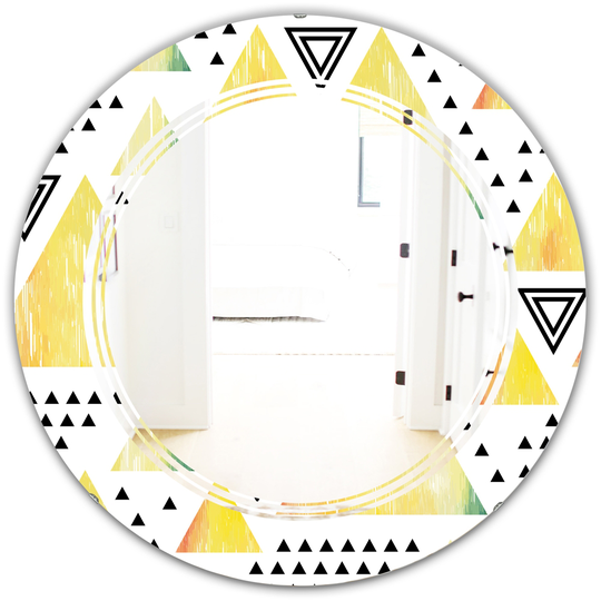 Designart 24-in x 24-in Triangular Retro Design IV Modern Round Wall Mirror in Multi-Colour