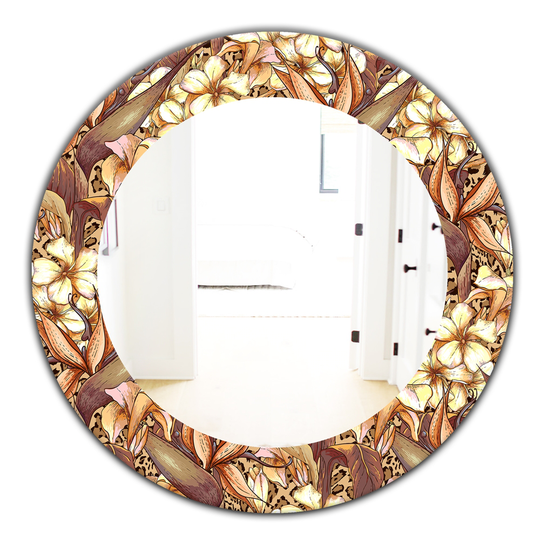 Designart 24-in x 24-in Brown Pattern with Exotic Flowers Bohemian and Eclectic Mirror