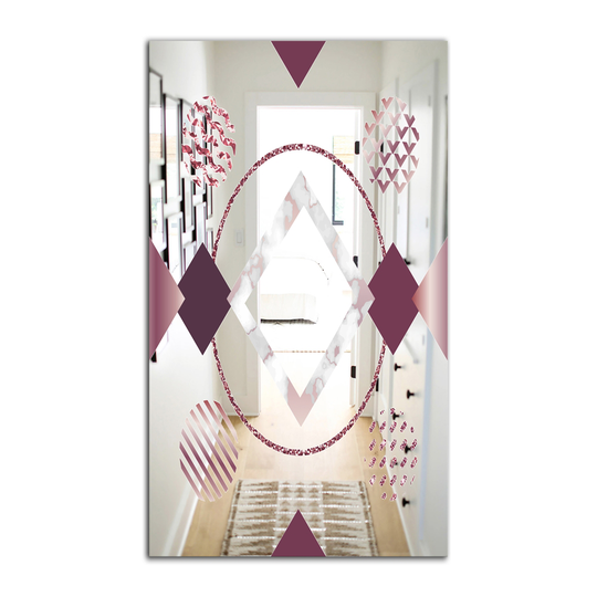 Designart Extravagant Waves Rectangular 35.4-in L x 23.6-in W Polished Mid-Century Black/Burgundy Wall Mounted Mirror