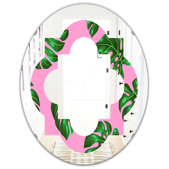 Designart 31.5-in x 23.7-in Tropical Palm Leaves III Modern Oval Mirror in Green