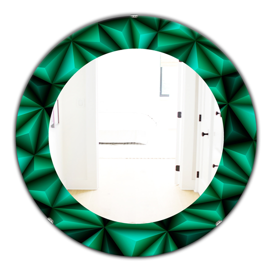 Designart 24-in x 24-in Black Relief Green Triangles Modern Mirror
