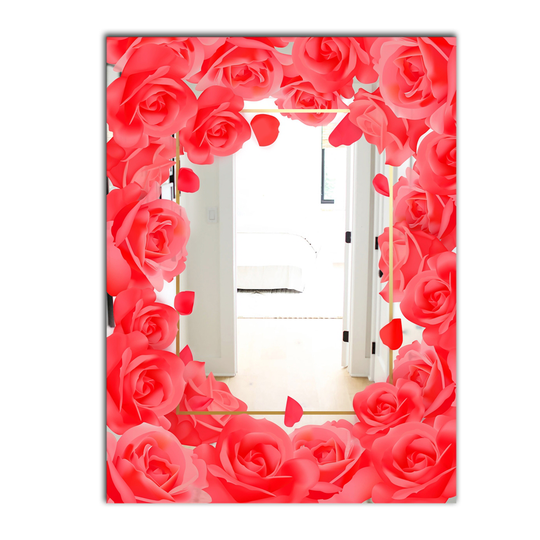 Designart Garland Vivid 6 Rectangular 35.4-in L x 23.6-in W Polished Vintage Red Wall Mounted Mirror