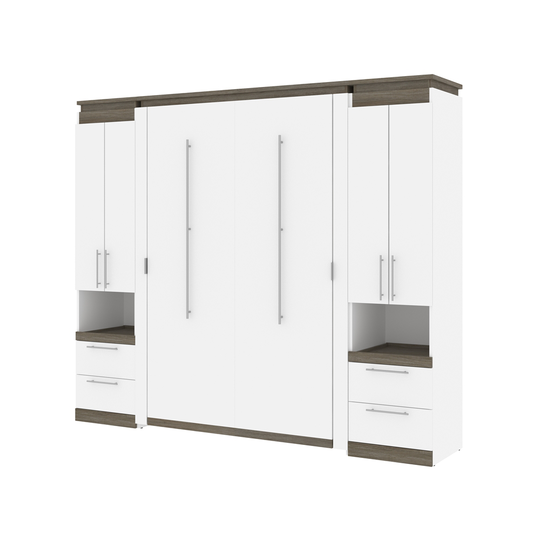 Bestar Orion Full Murphy Bed with Integrated Storage in White & Walnut Grey