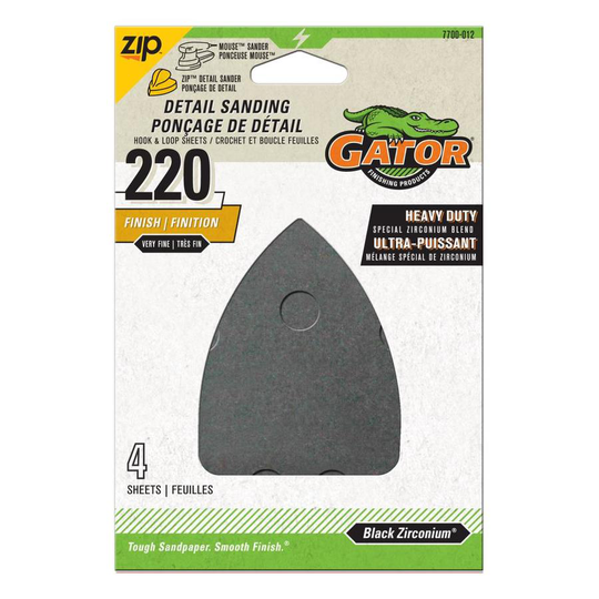 Gator 4-Pack 220-Grit 4-3/4-in W x 9-1/2-in L Detail Sanding Sandpaper