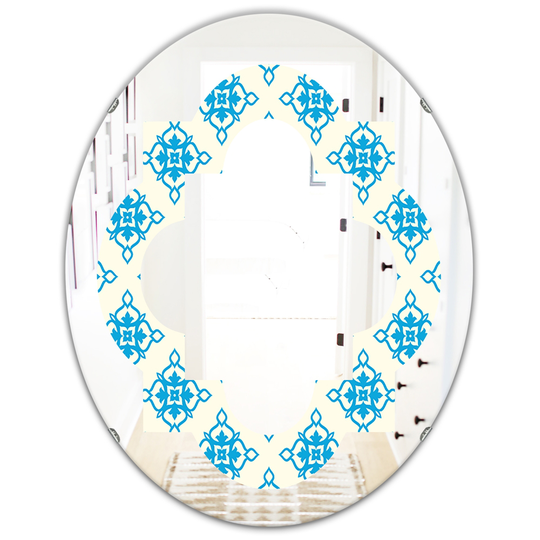 Designart 31.5-in L x 23.7-in W Oval Blue Retro Ornamental Pattern I Polished Wall Mirror