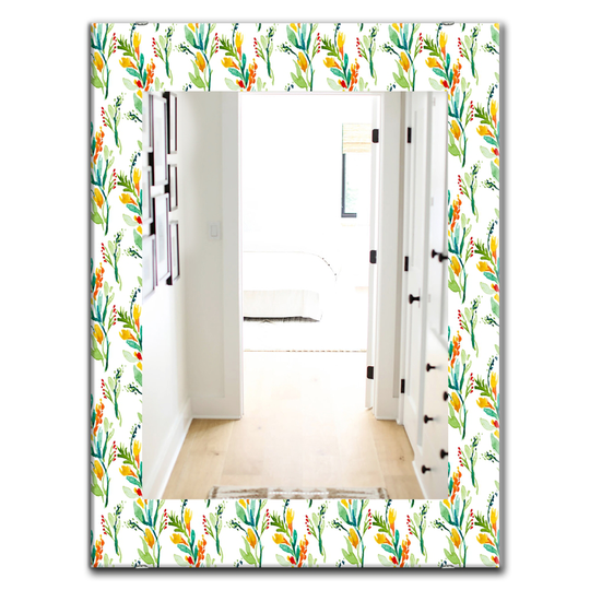 Designart 35.4-in x 23.6-in Green Pattern with Watercolour Floral Elements Farmhouse Mirror